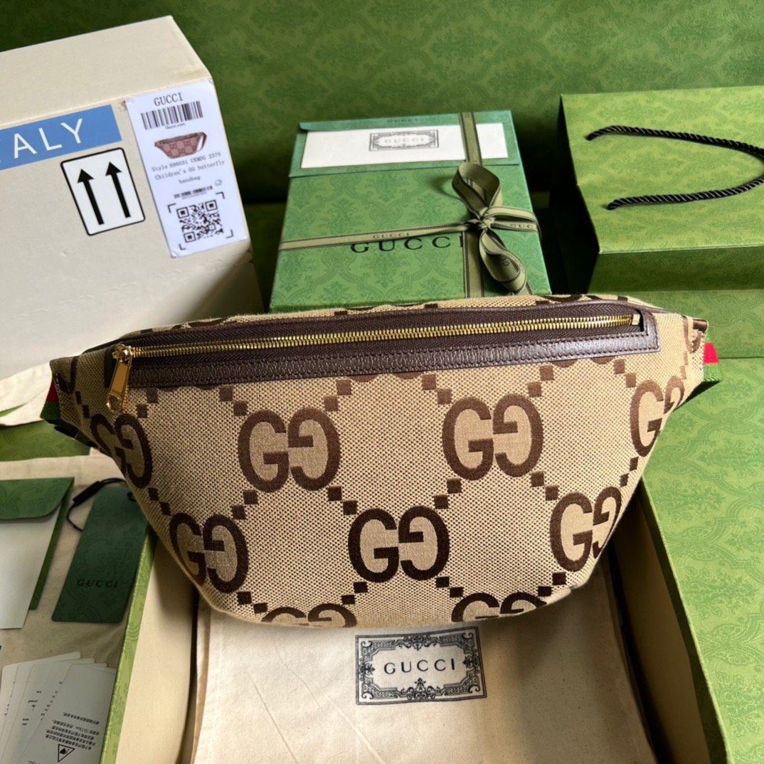 Gucci Jumbo Gucci Belt Bag Camel And Ebony Jumbo Gucci Canvas For Women 15.3in/39cm Gucci 696031 UKMDG 2570