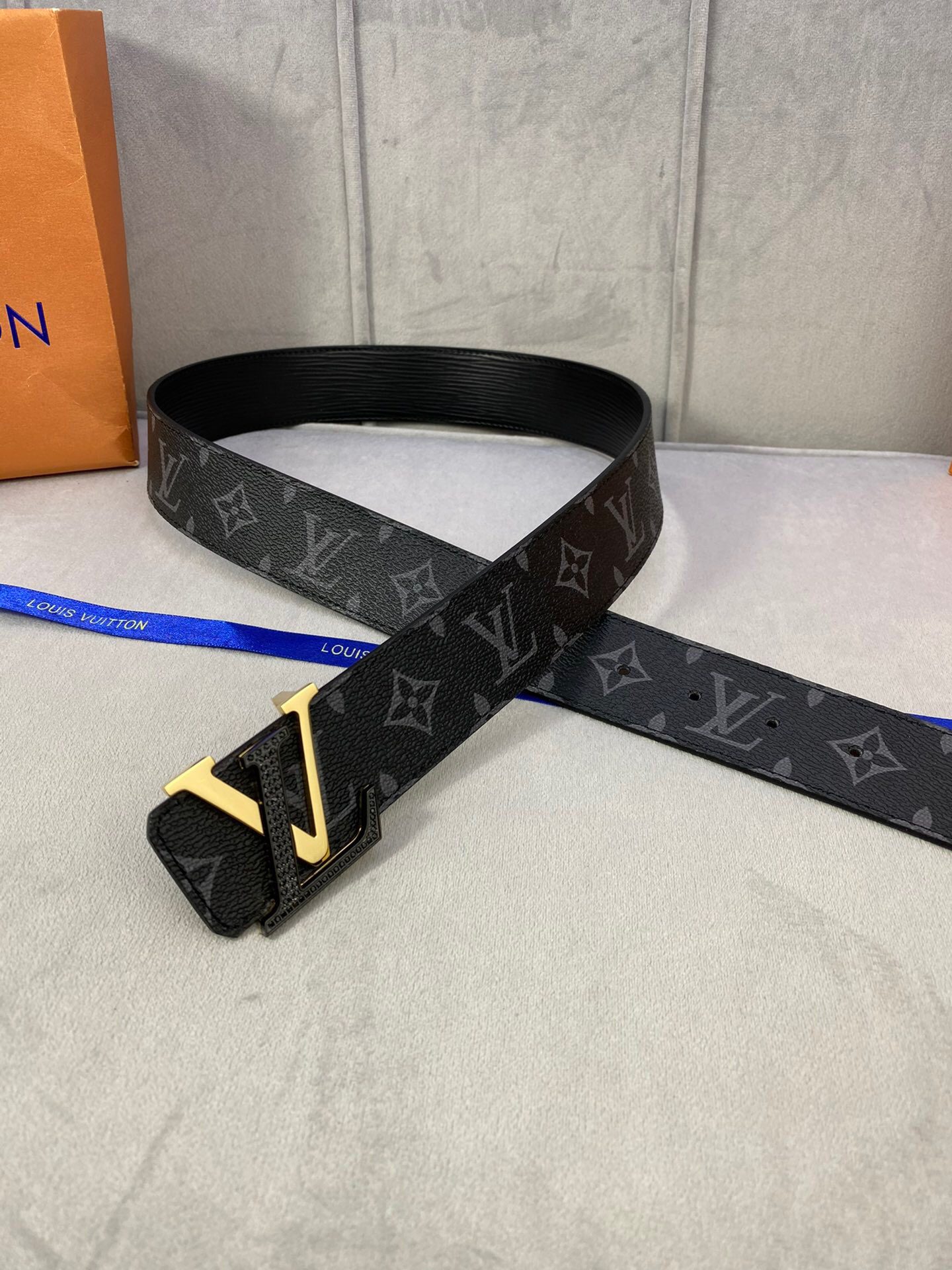 Louis Vuitton Initiales Reversible LV Belt Monogram Eclipse with Black/Gold Toned Hardware LV Women Belt
