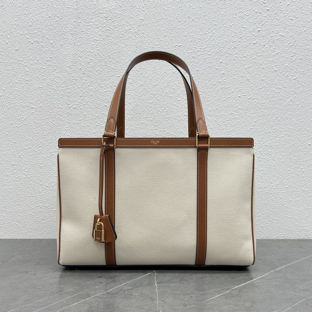 Celine Medium Cabas 16 In Textile Natural / Tan For Women 16in/40cm 197332DUH.02NT