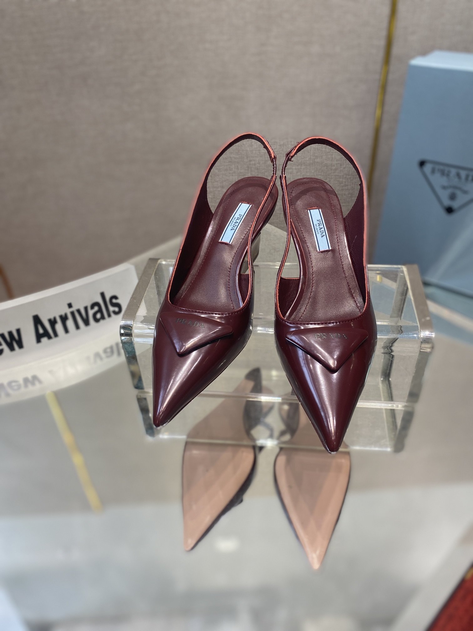Prada Brushed Slingback Pumps Burgundy For Women 2.6in/65mm Prada