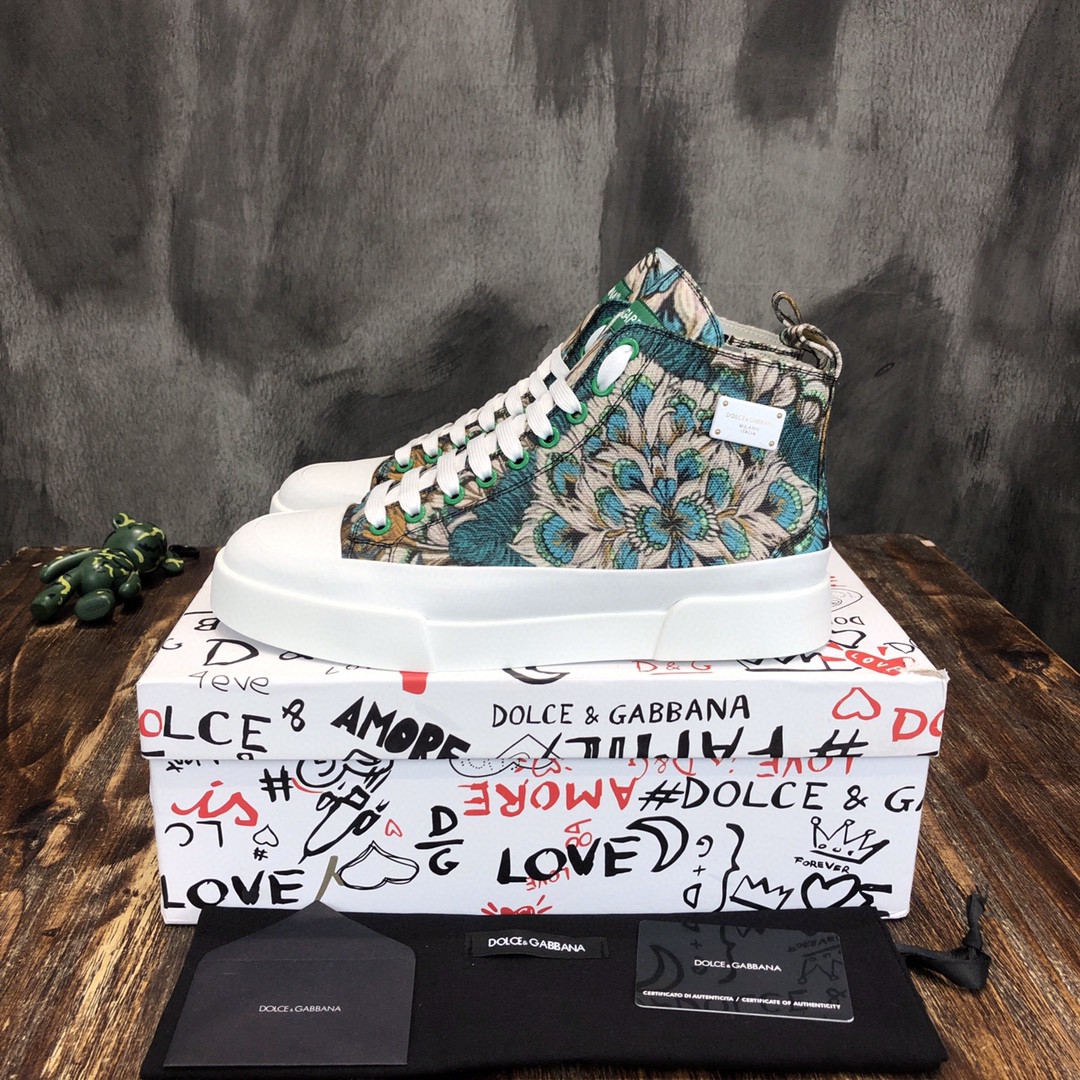 Dolce & Gabbana Two-Tone Canvas Portofino Light Mid-Top Sneakers With DG Logo Multicolor For Men DG Shoes