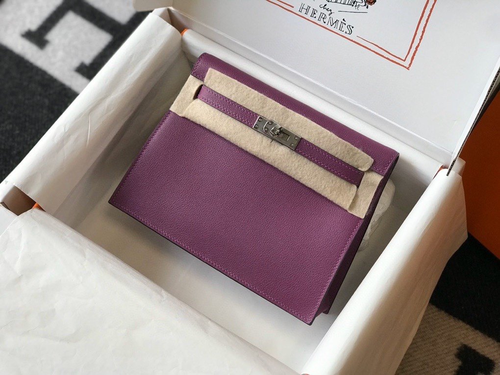 Hermes Kelly Purple For Women Silver Toned Hardware 8.7in/22cm