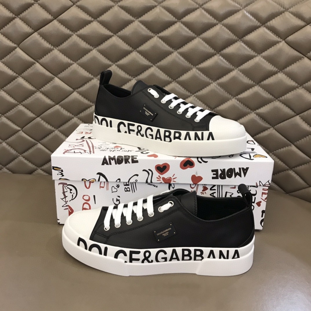 Dolce & Gabbana Sneakers In Printed Nappa Black For Men DG Shoes