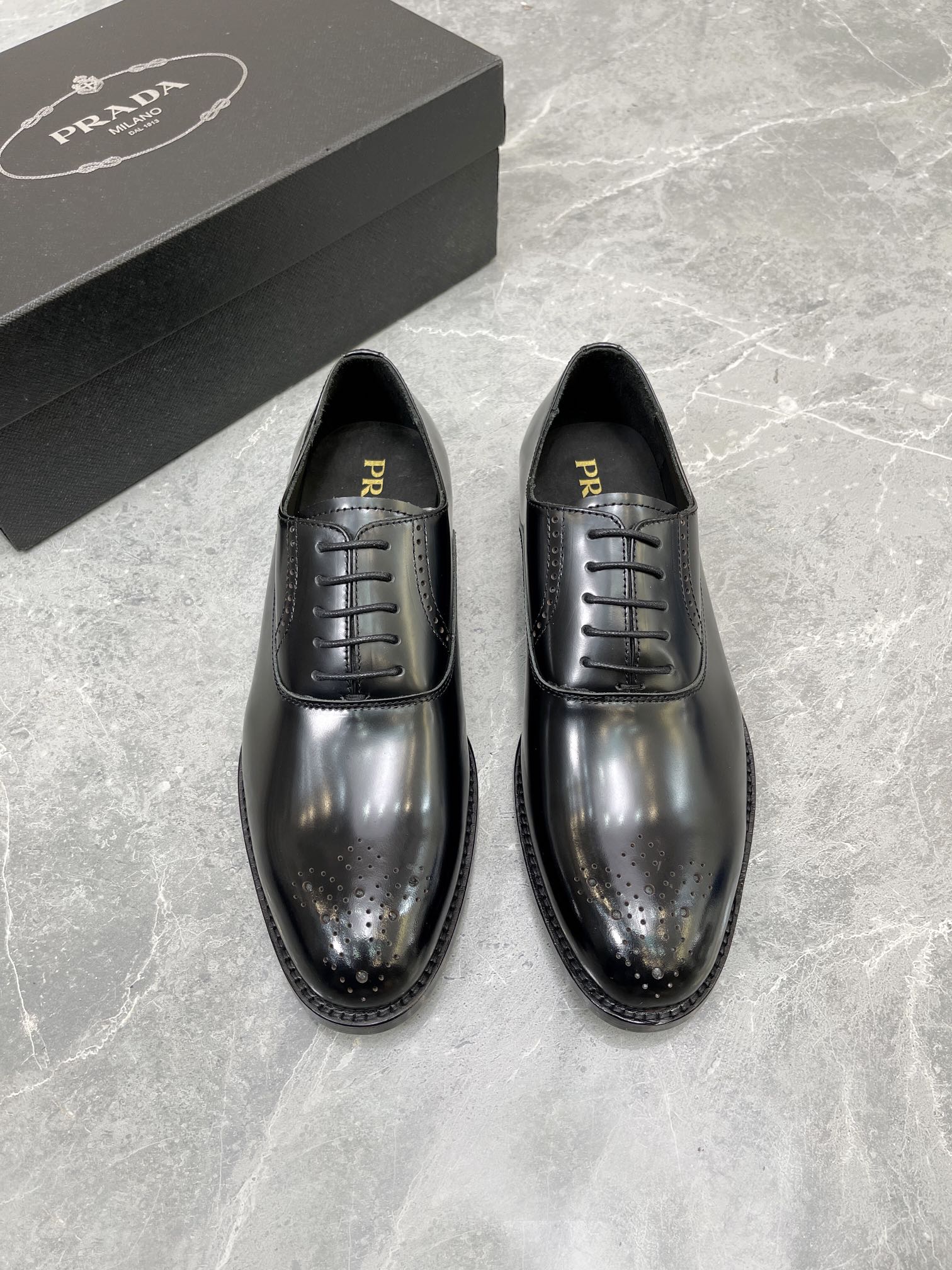 Prada Brushed Oxford Shoes Shiny Black For Men 1in/25mm Prada