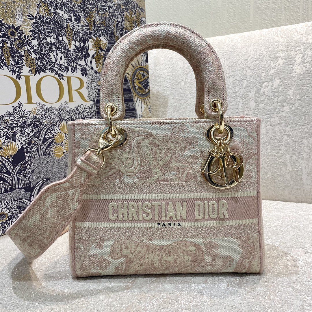 Christian Dior Medium Lady D-Lite Bag Rose Des Vents Toile de Jouy Embroidery, Pink, For Women Women’s Handbags, 24cm CD M0565OTDT_M912