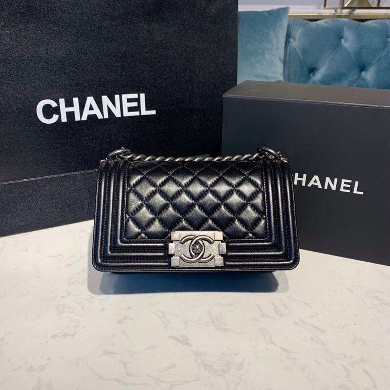 Chanel Small Boy Handbag Silver Hardware Black For Women, Women’s Bags, Shoulder And Crossbody Bags 7.8in/20cm A67085