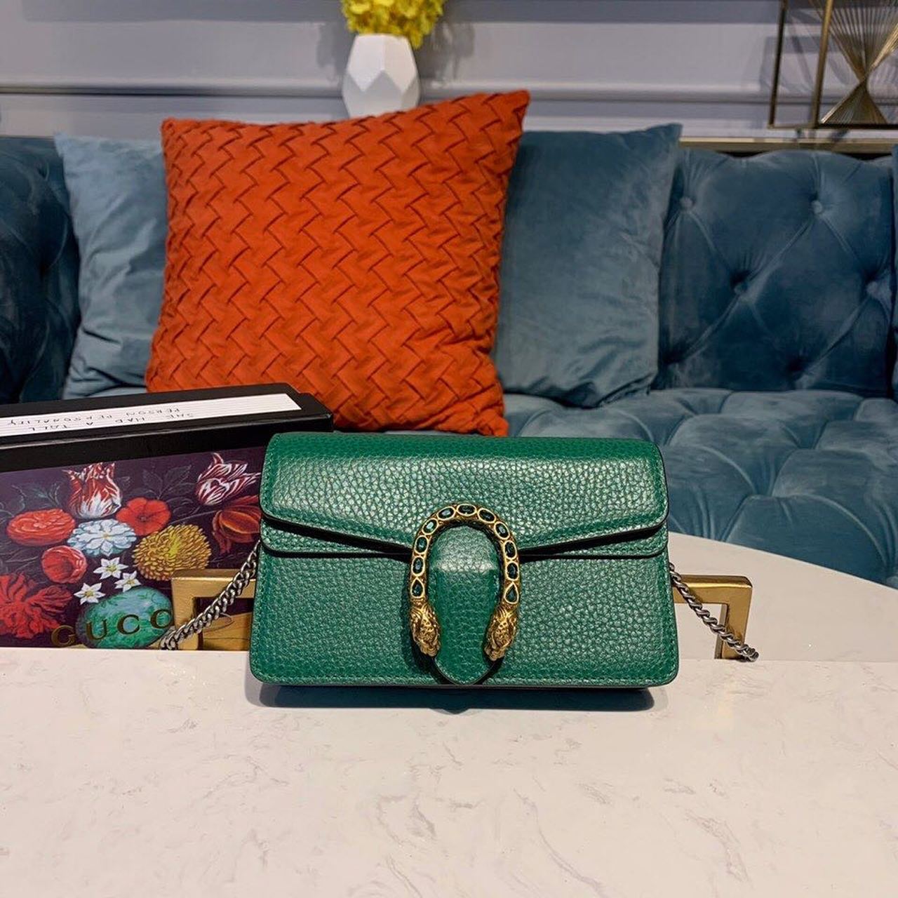 Gucci Dionysus Super Mini Bag Emerald Green Metal-Free Tanned For Women 6.5in/16.5cm Gucci 476432 CAOGX 3120