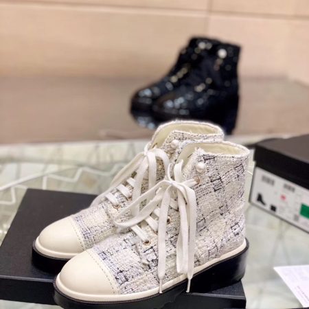 Chanel Ankle Boots White/Black For Women, Women’s Shoes