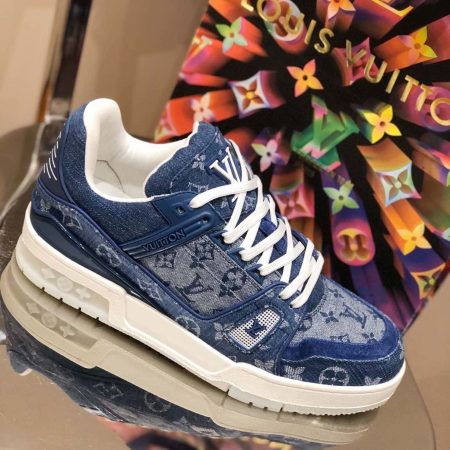 Louis Vuitton LV Trainer Sneaker Mix Of Materials Blue Virgil Abloh For Women LV
