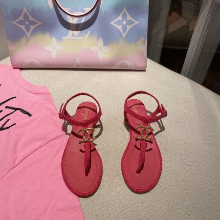 Chanel Pearl Embroidered Chanel Logo Thong Sandals Calfskin Leather Spring/Summer 2020 Act 1 Collection, Red