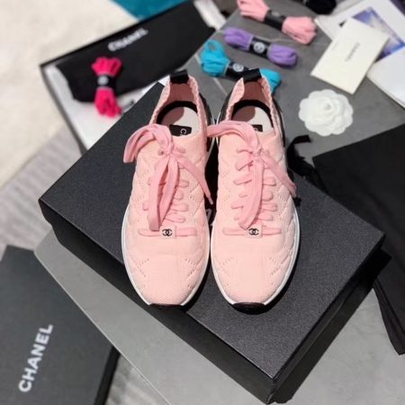Chanel Sock Knit Sneakers Calfskin Leather Spring/Summer 2020 Act 2 Collection, Light Pink/Black