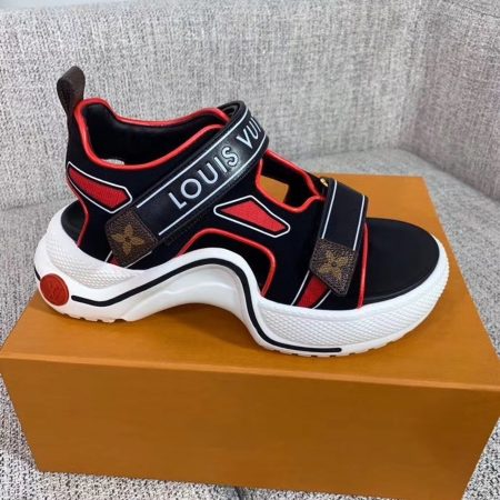 Louis Vuitton LV Archlight Flat Sandal Velvet Black/Red For Women LV
