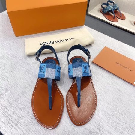 Louis Vuitton Starboard Flat Thong Sandal Monogram Denim Blue For Women LV
