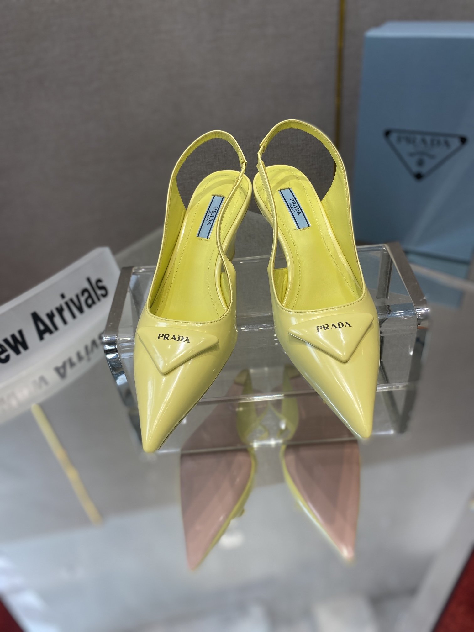 Prada Brushed Slingback Pumps Yellow For Women 2.6in/65mm Prada