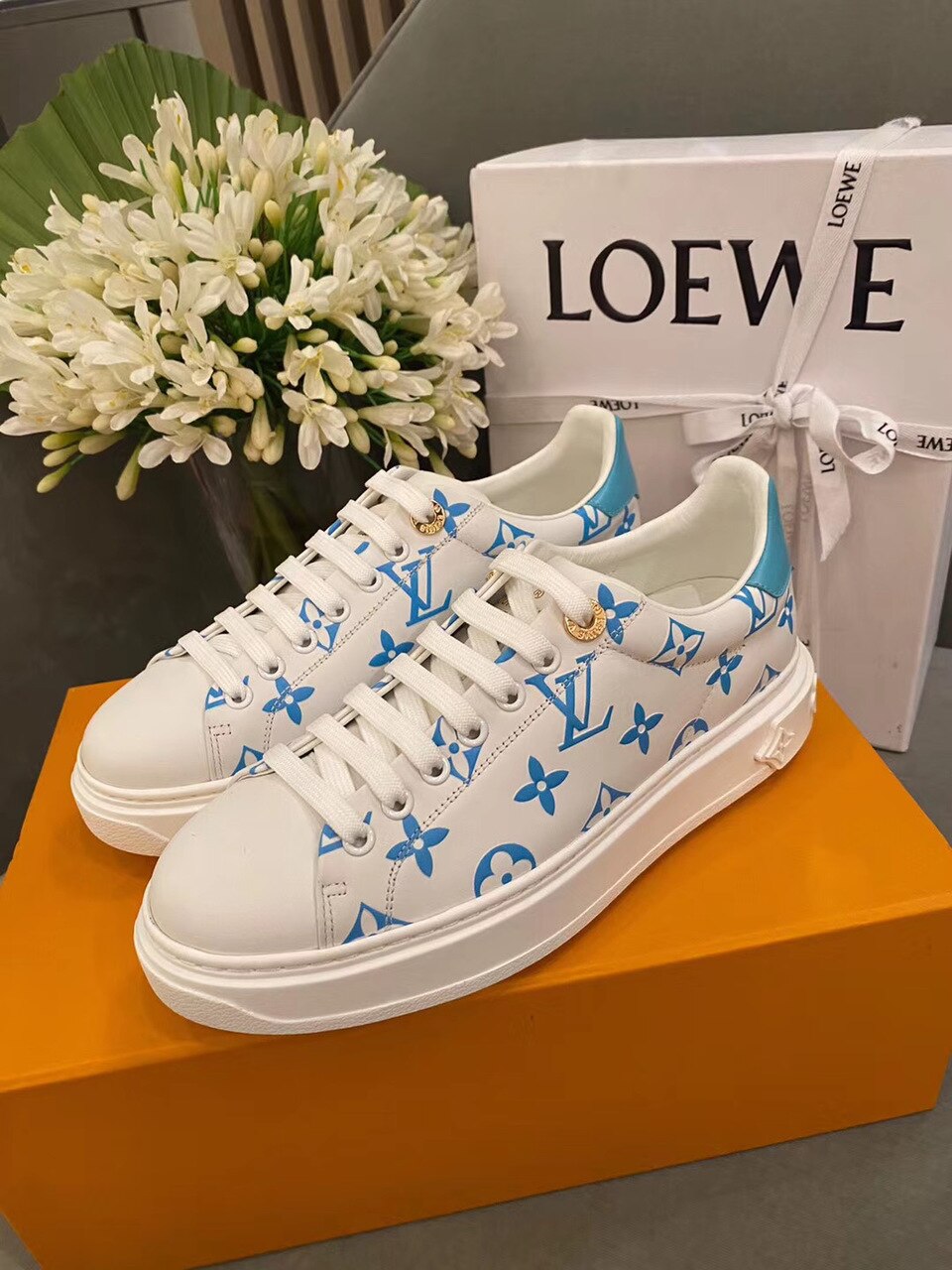 Louis Vuitton Time Out Sneakers White/Blue For Women LV