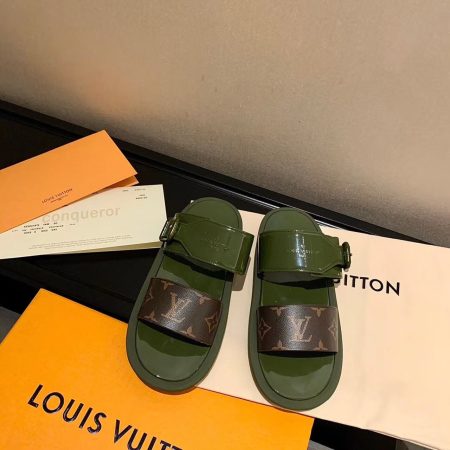Louis Vuitton Sunbath Flat Mule Shiny Rubber Kaki For Women LV