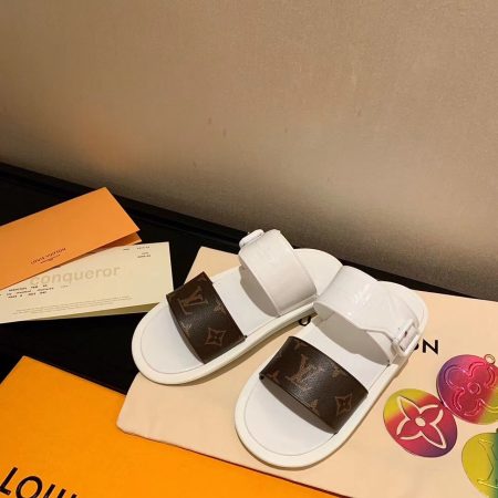 Louis Vuitton Sunbath Flat Mule Rubber White/Brown For Women LV 1A66X6