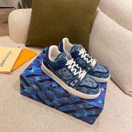 Louis Vuitton LV Trainer Sneaker Monogram Canvas Blue Virgil Abloh For Women LV