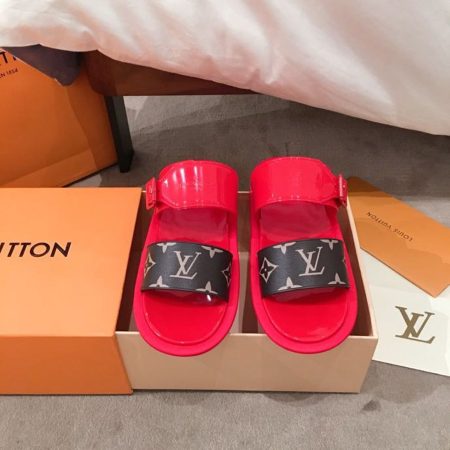 Louis Vuitton Sunbath Flat Mule Shiny Rubber Red For Women LV