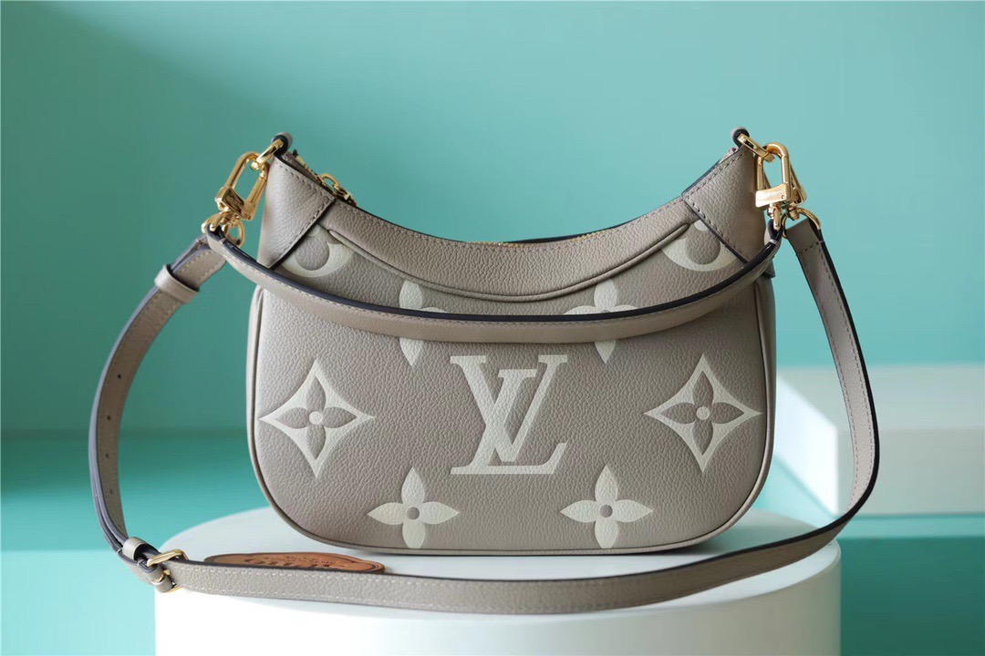 Louis Vuitton Bagatelle Monogram Empreinte Tourterelle Gray / Creme Beige For Women, Women’s Handbags, Shoulder And Crossbody Bags 22cm/8.7in LV M46112