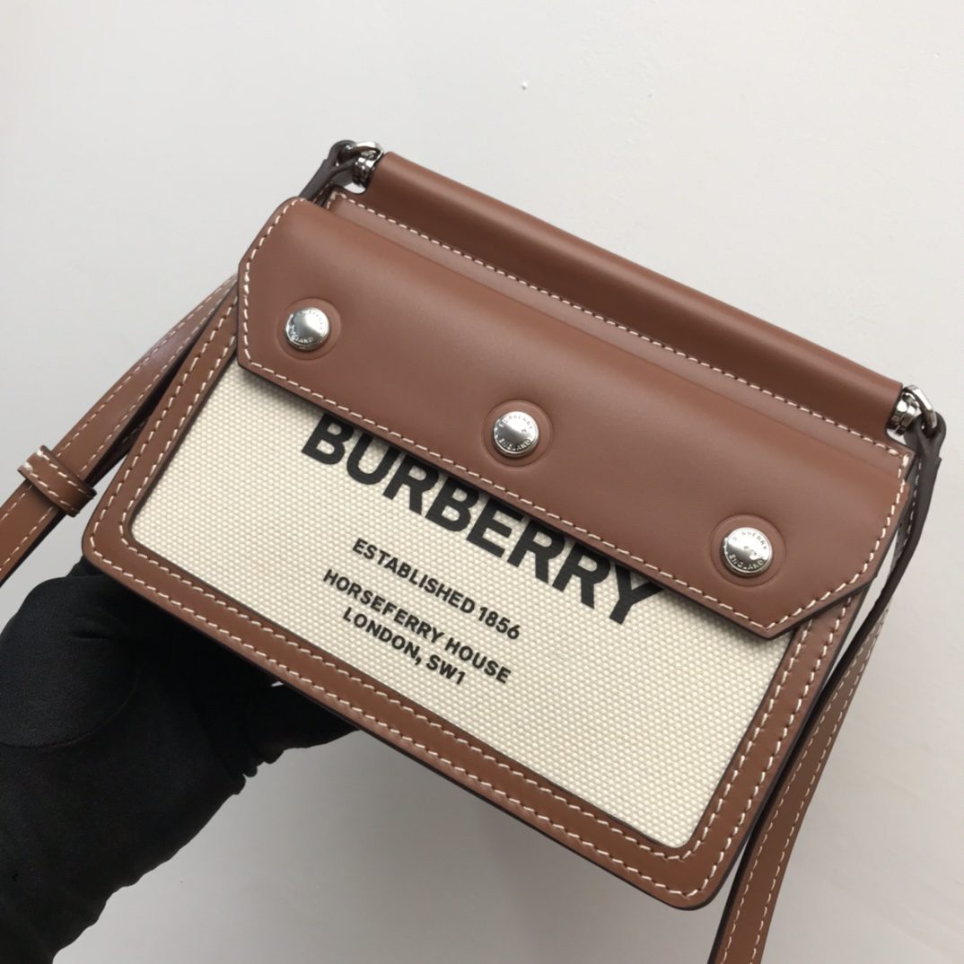 Burberry Mini Horseferry Print Title Bag With Pocket Detail Malt Brown For Women, Women’s Bags 7.5in/19cm 80146111