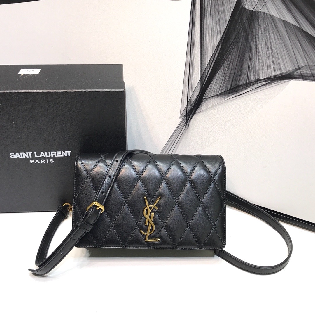 Yves Saint Laurent Angie Patent Handbag Black For Women 8.6in/22cm YSL