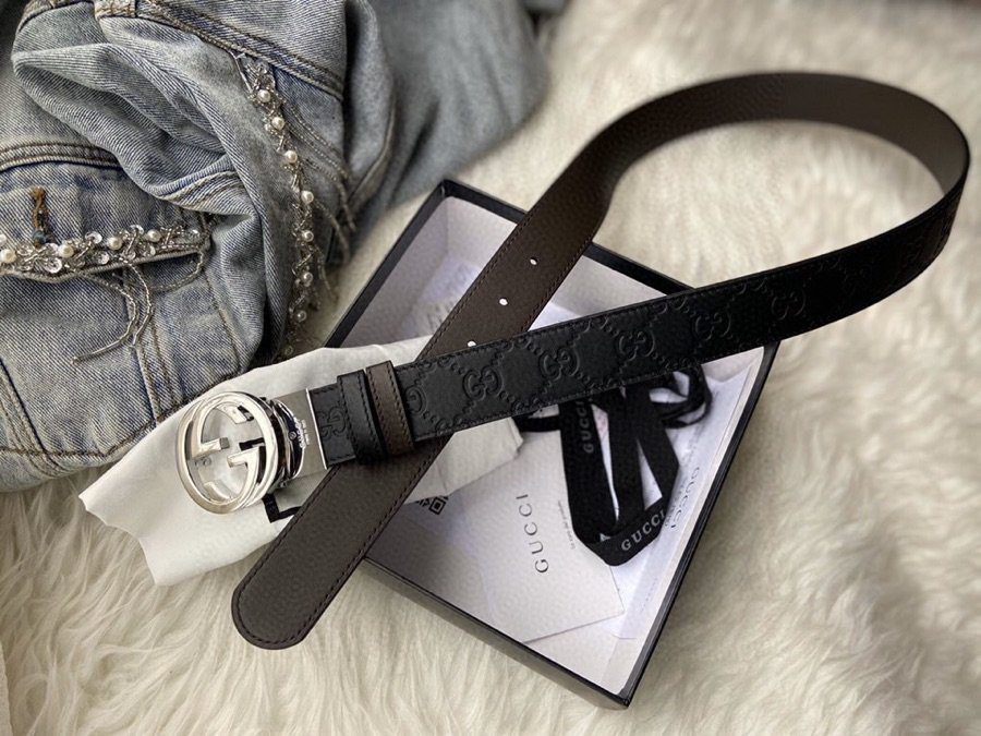 Gucci Reversible Gucci Signature Belt Black GG, Women Belt ‎473030 CWCWN 1070
