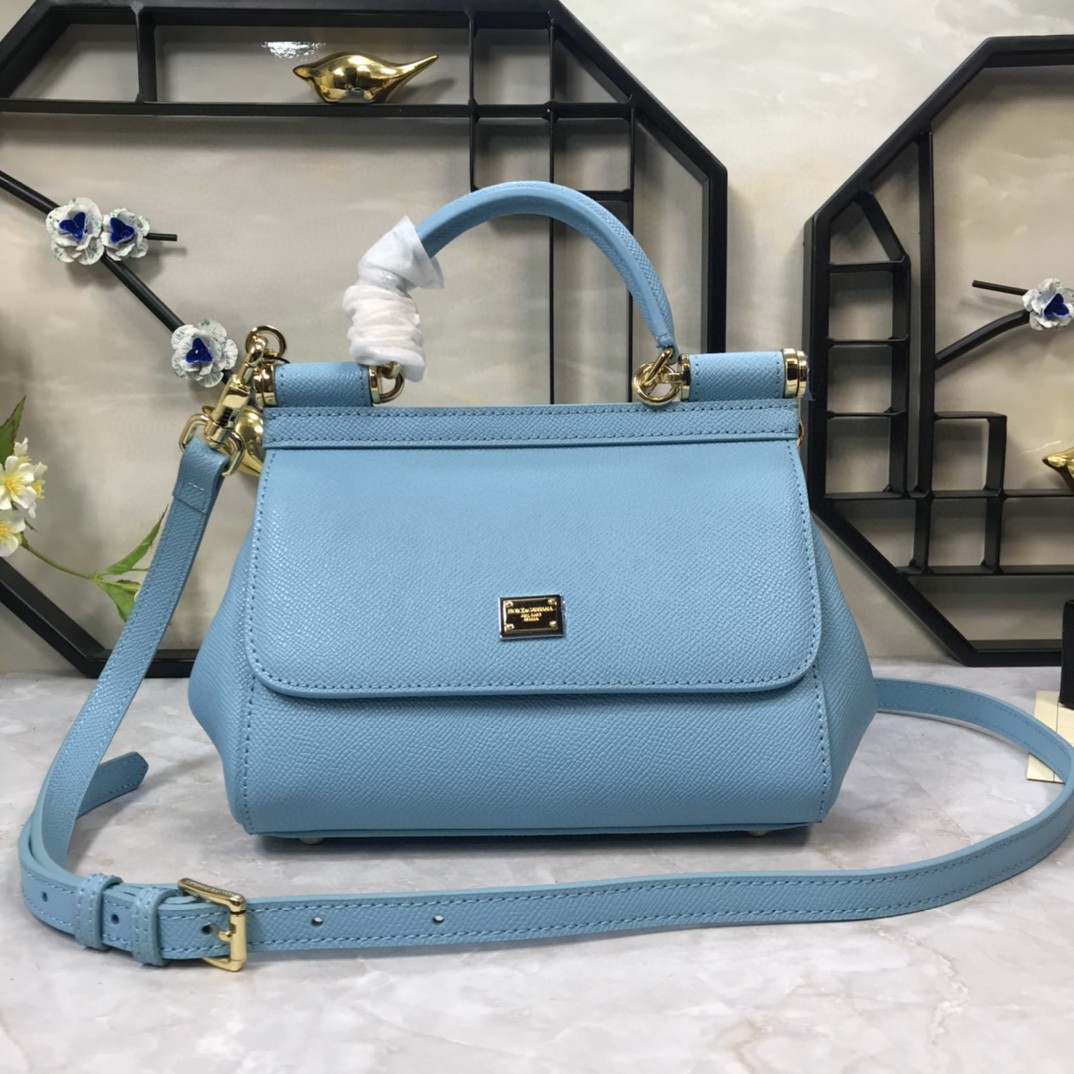 Dolce & Gabbana Medium Sicily Handbag In Dauphine Blue For Women 10.2in/26cm DG BB4347A10018H422