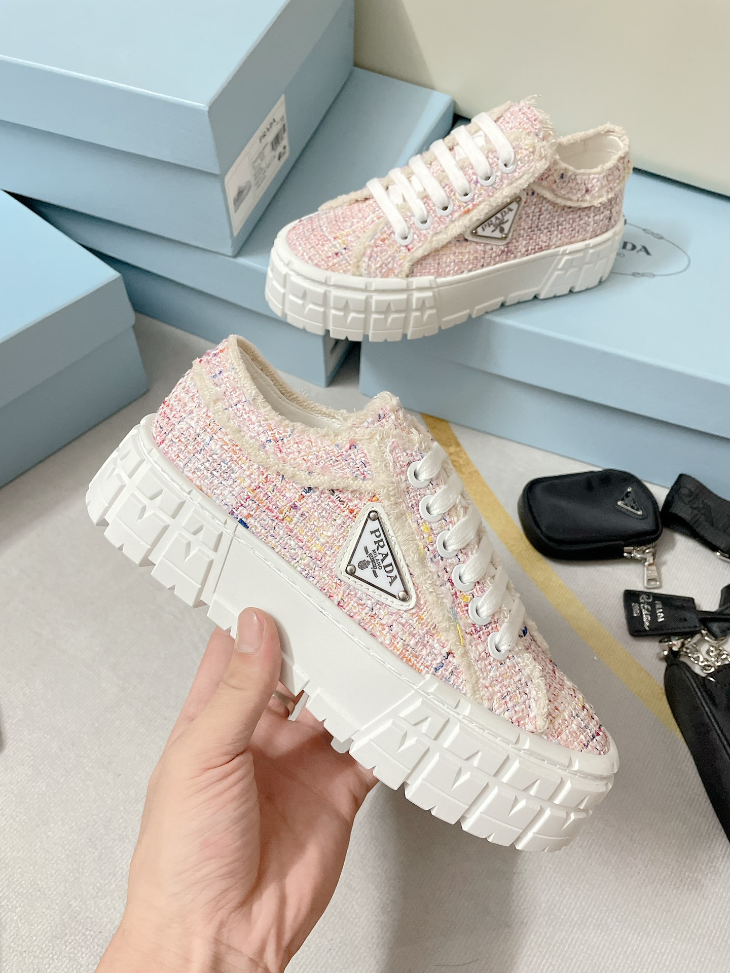 Prada Double Wheel Gabardine Sneakers Pink For Women 2in/50mm Prada