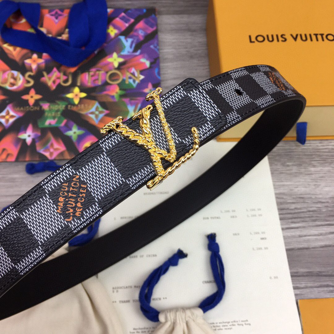 Louis Vuitton LV Initiales Reversible Damier Graphite Gold Toned Hardware LV Women Belt 