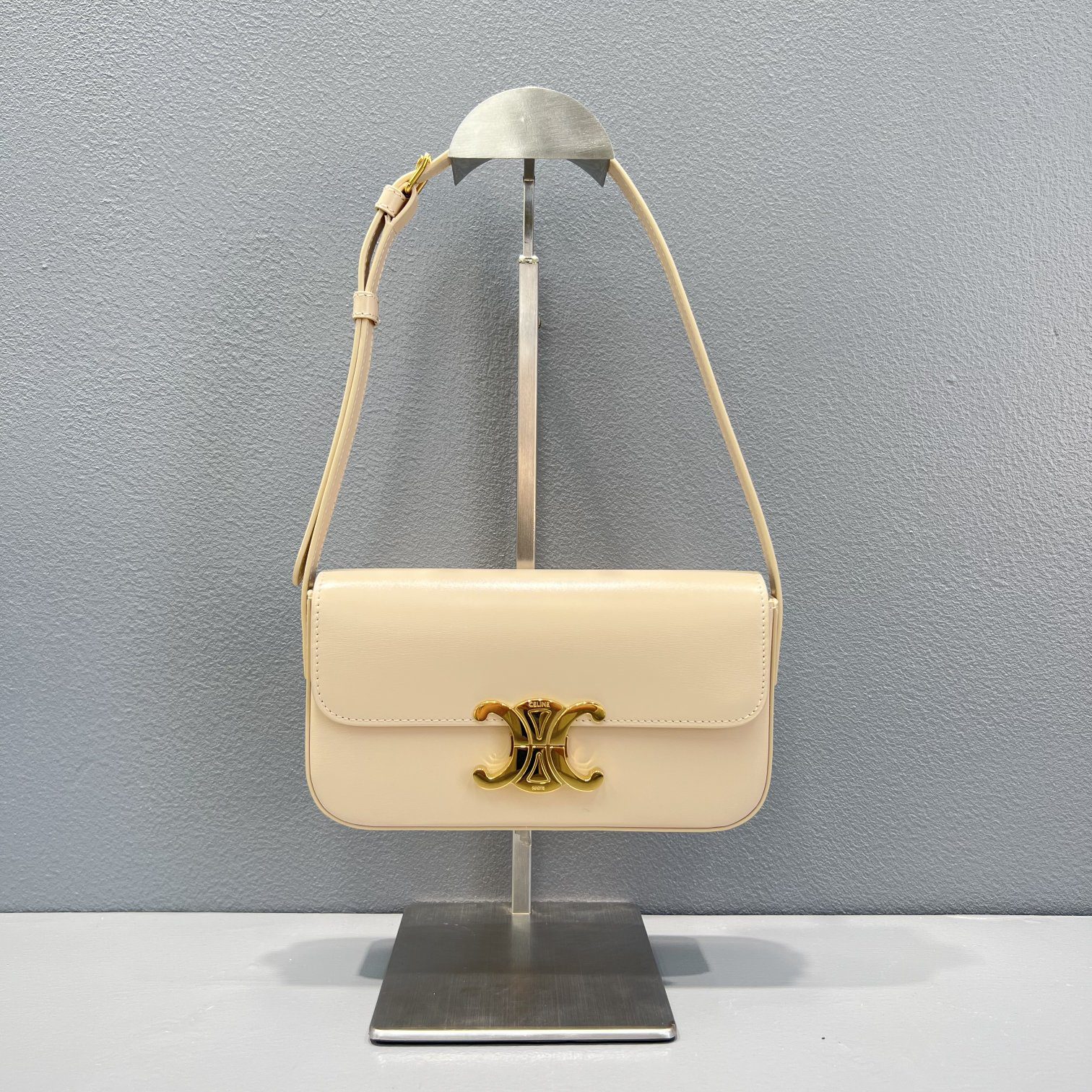 Celine Triomphe Shoulder Bag Beige For Women 8in/20.5cm