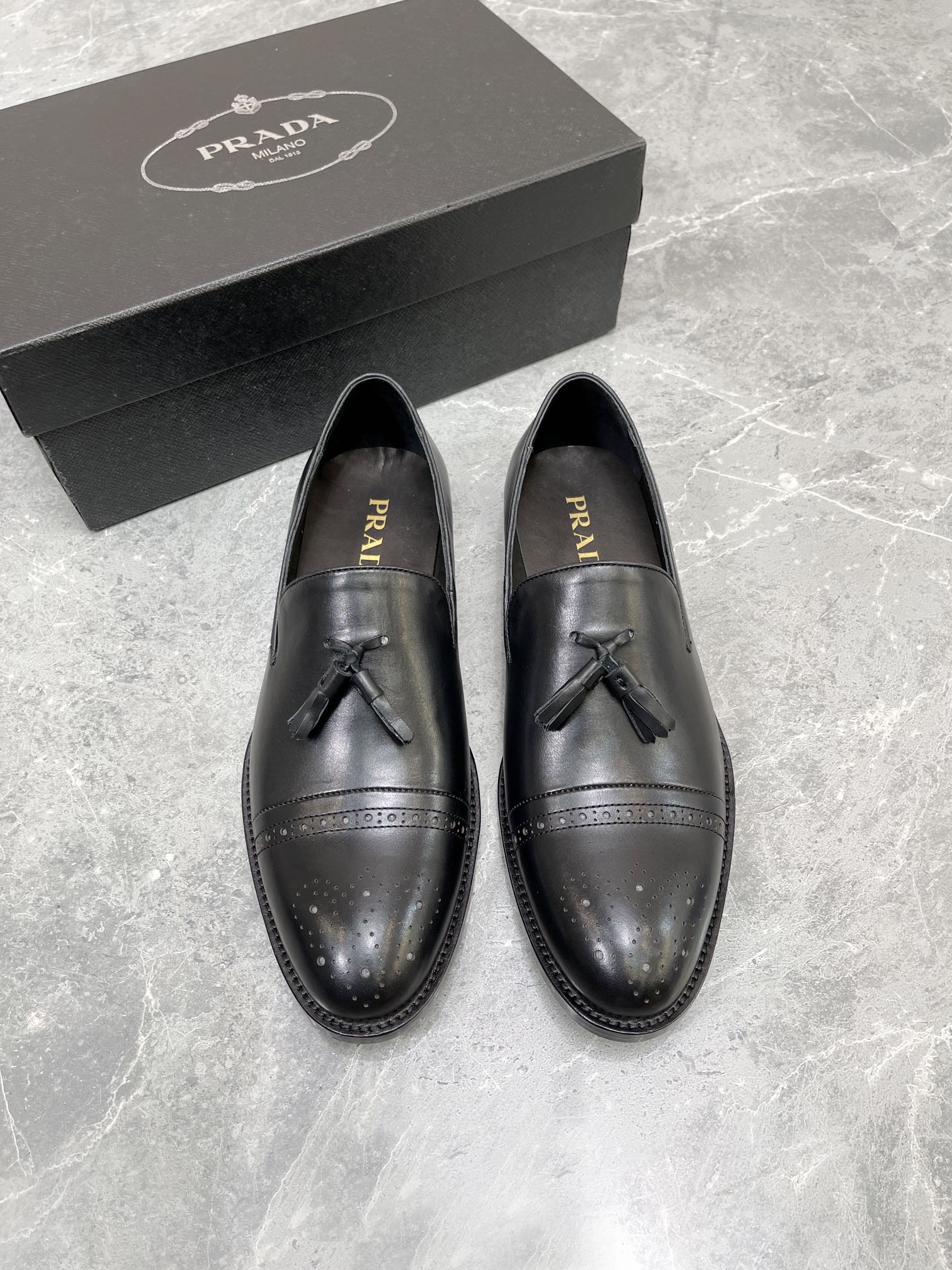 Prada Brushed Oxford Shoes Black For Men 1in/25mm Prada