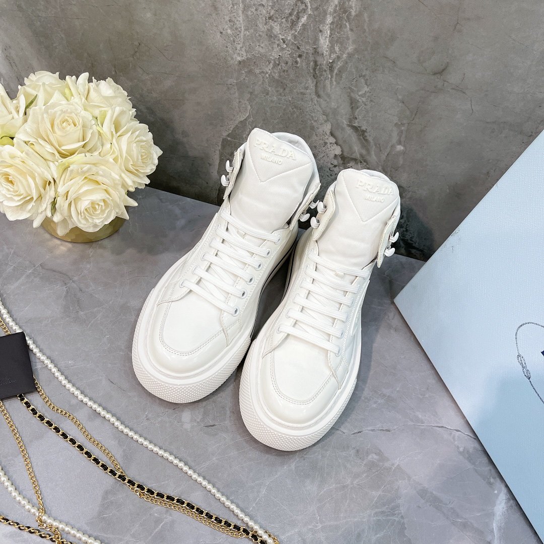 Prada Macro Re-Nylon And Brushed High-Top Sneakers White For Women 1.8in/45mm Prada 1T642M_3LF5_F0009_F_B045