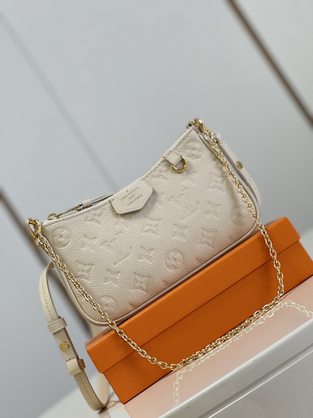 Louis Vuitton Easy Pouch On Strap Monogram Empreinte Crème White For Spring, Women’s Handbags, Shoulder Bags 7.5in/19cm LV M81066