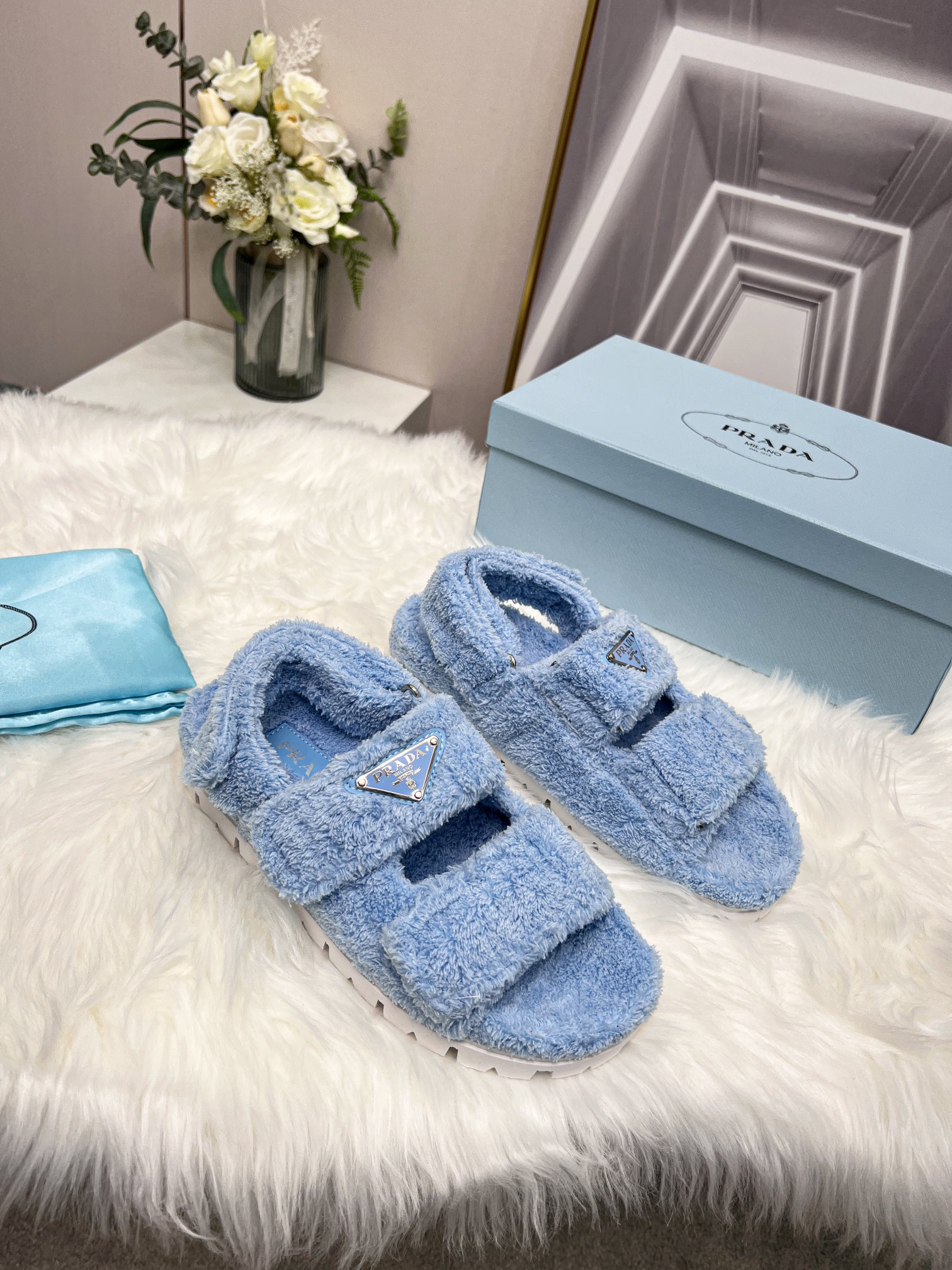 Prada Terrycloth Sandals Blue For Women 0.8in/20mm Prada 1X737M_H39_F0076_F_D020