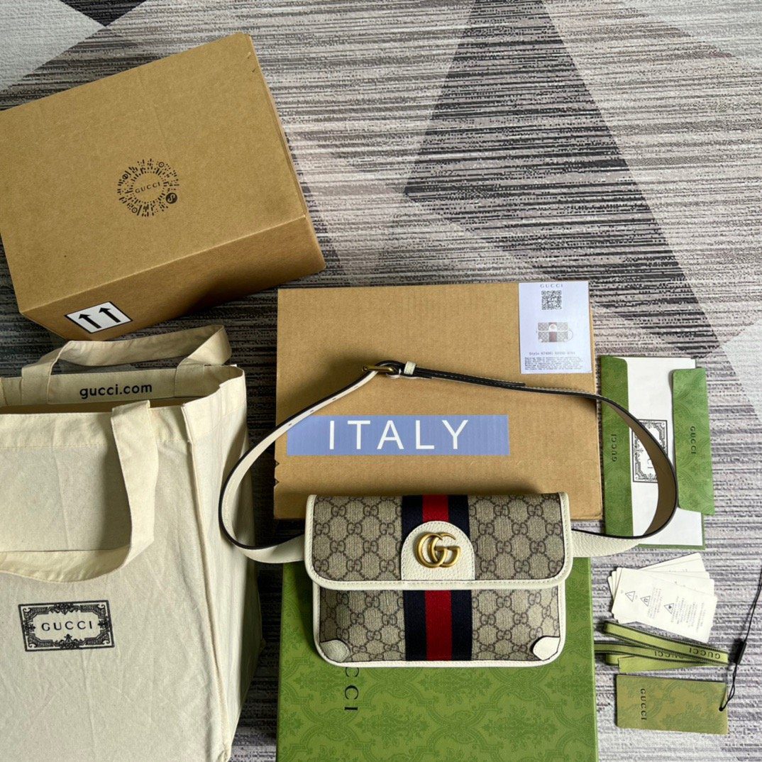 Gucci Ophidia Belt Bag Beige And Ebony Gucci Supreme Canvas, A Material With Low Environmental Impact For MenĀ 8.7in/22cm Gucci 674081 96IWT 9794
