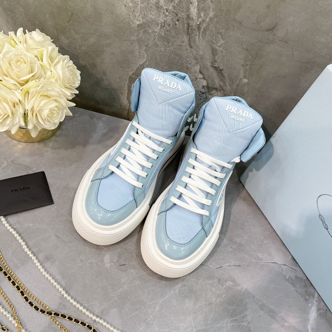 Prada Macro Re-Nylon And Brushed High-Top Sneakers Blue For Women 1.8in/45mm Prada