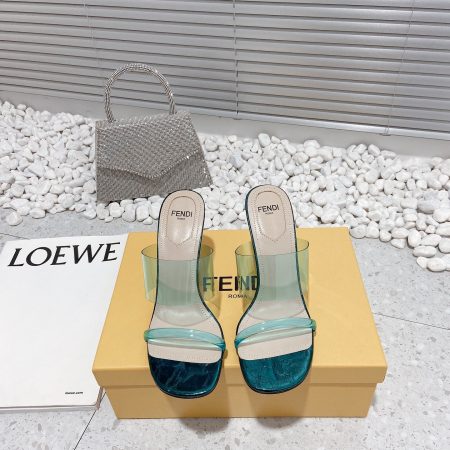 Fendi First Dark Green Transparent High-Heeled Sandals For Women