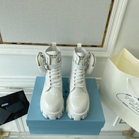 Prada Monolith And Nylon Fabric Boots White For Women 2.2in/55mm Prada 1T255M_3LJS_F0009_F_B055