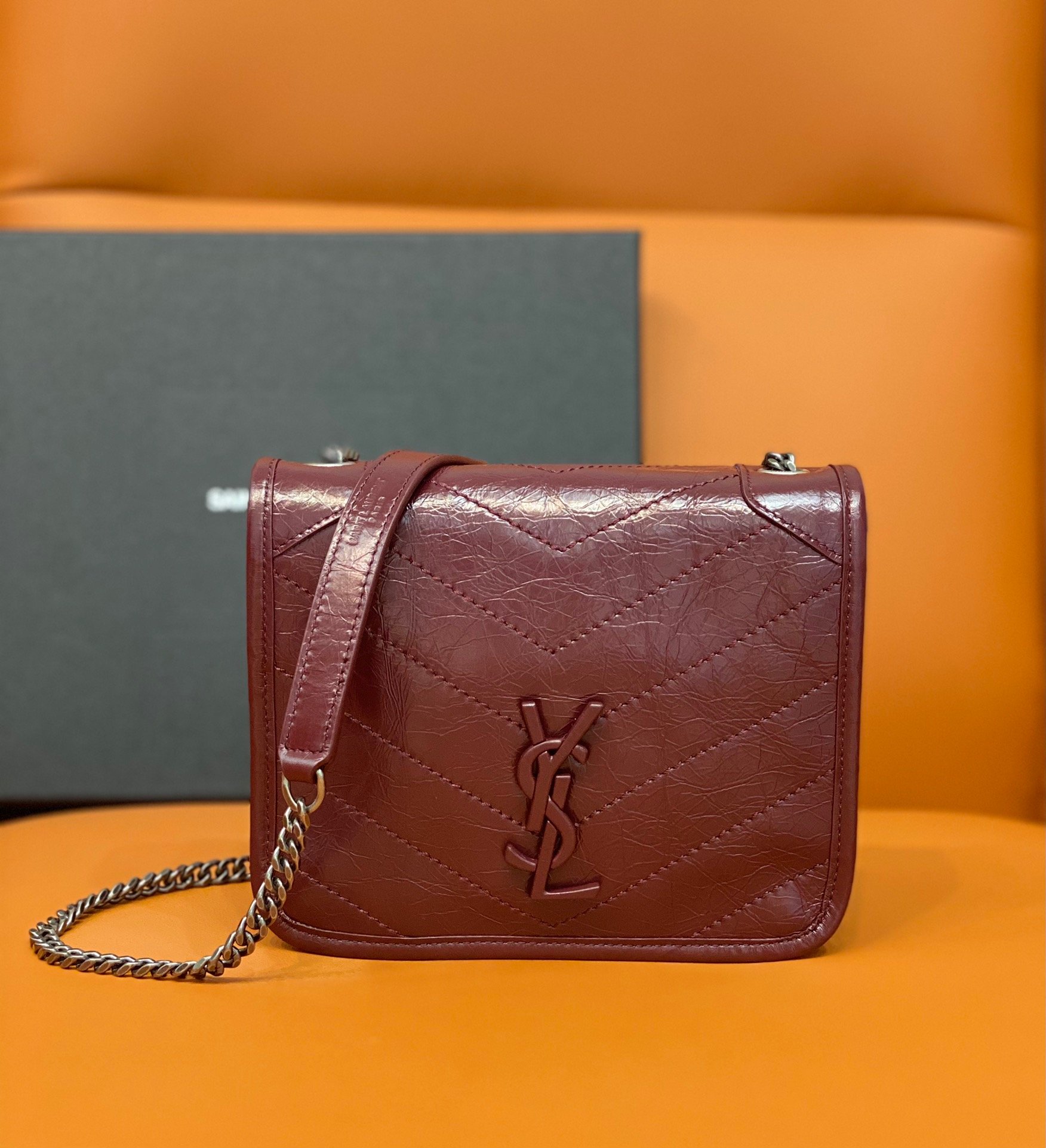 Yves Saint Laurent Niki Wallets On Chain Burgundy For Women 7.5in/19cm
