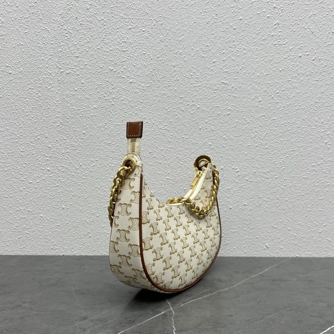 Celine Medium Ava Chain In Triomphe Canvas White For Women 10in/25cm