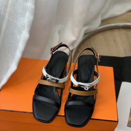 Hermes Eve 60 Sandal Black/White/Brow For Women, Women’s Shoes H221078Z