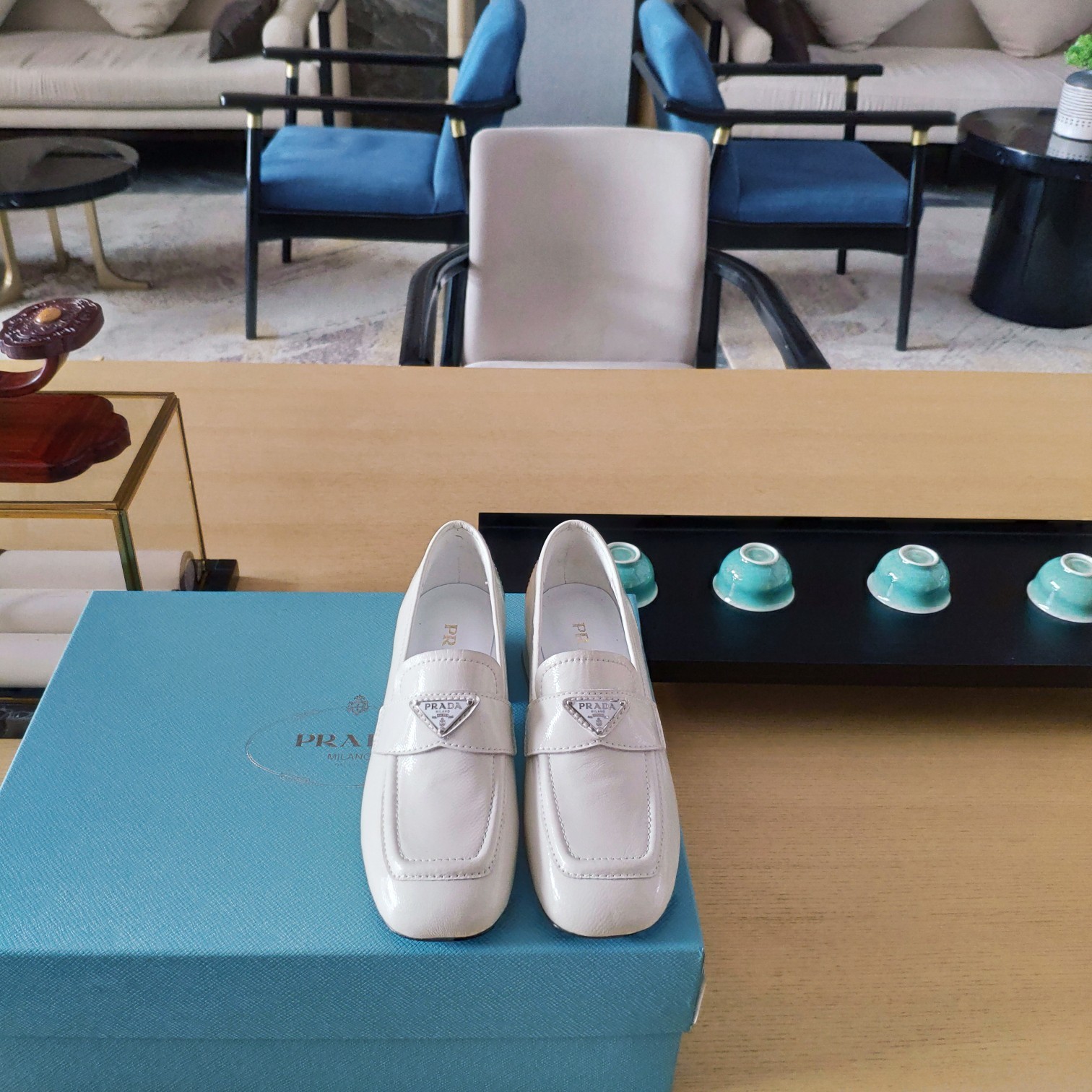 Prada Patent Loafers White For Women 1.8in/45mm Prada 