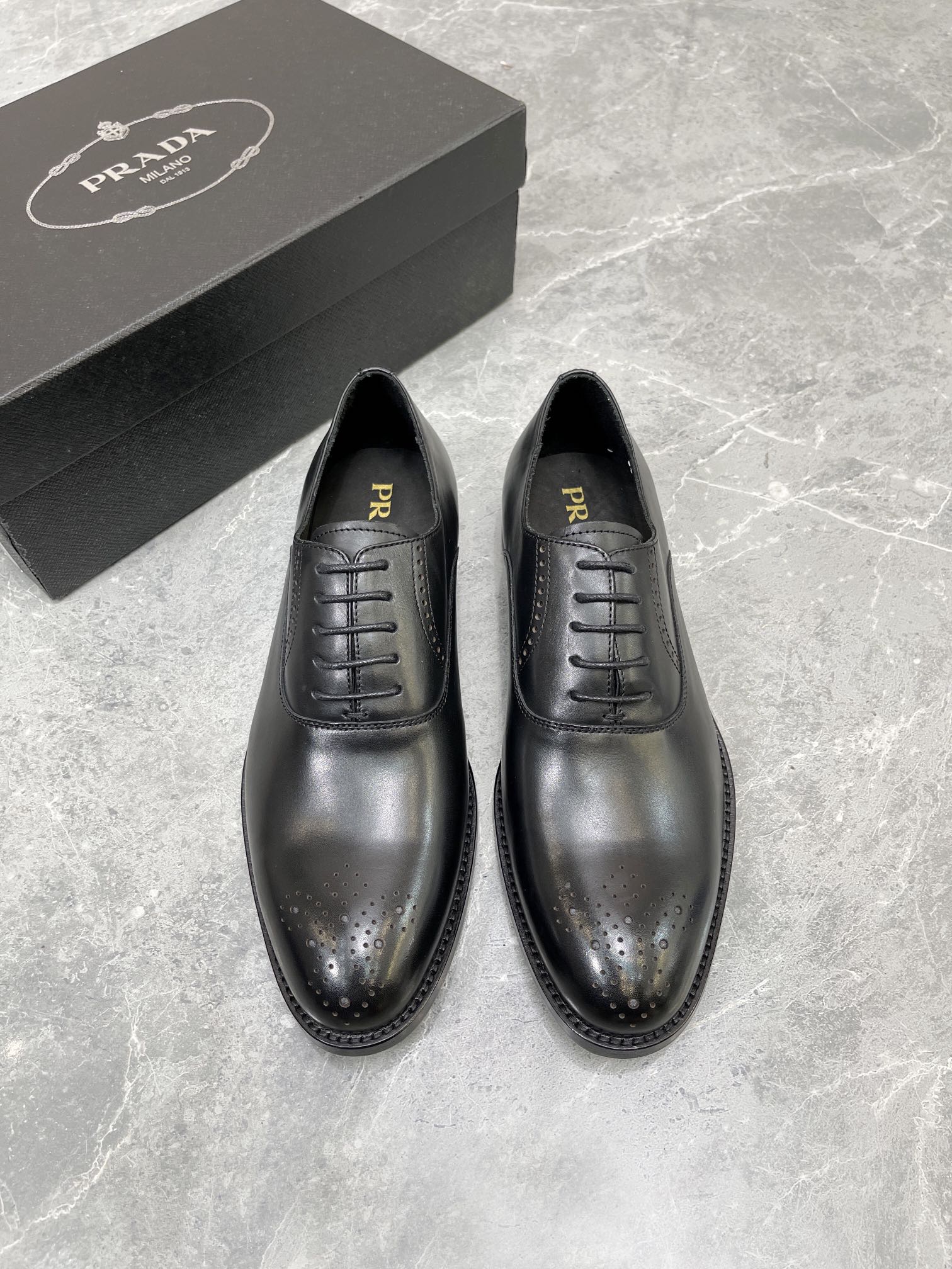 Prada Brushed Oxford Shoes Black For Men 1in/25mm Prada