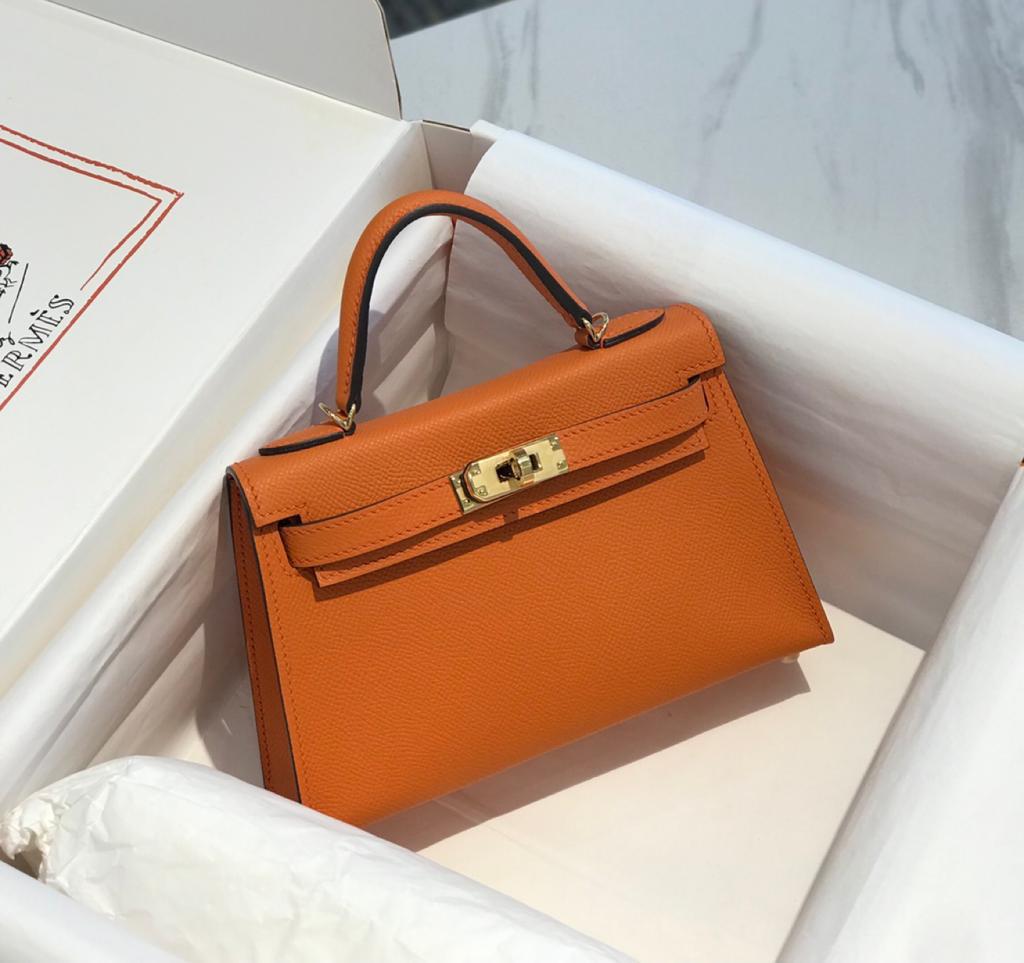 Hermes Mini Kelly Orange For Women Gold Toned Hardware 7.5in/20cm