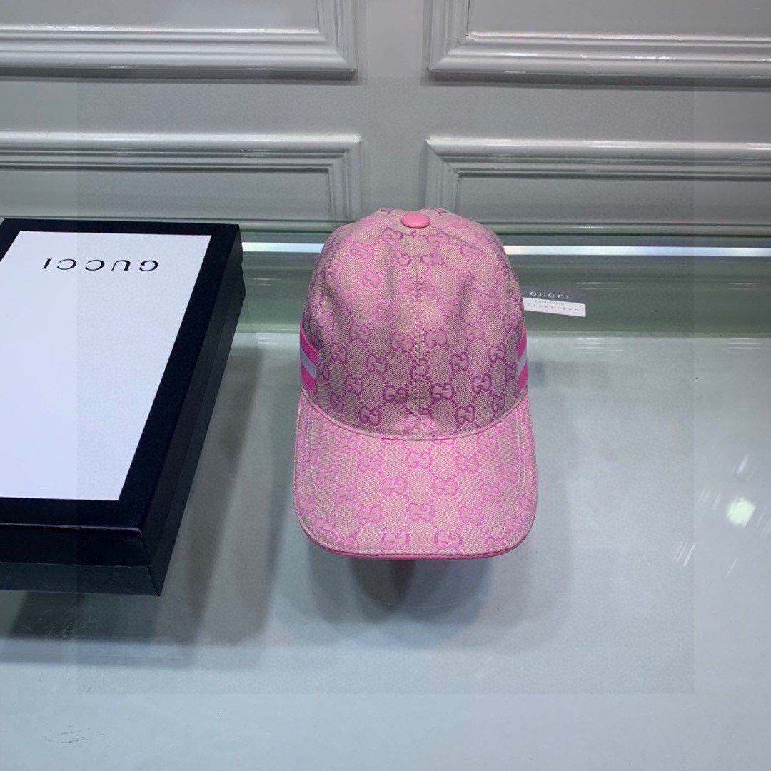 Gucci Original Gucci Canvas Baseball Hat With Web Pink Gucci Hat