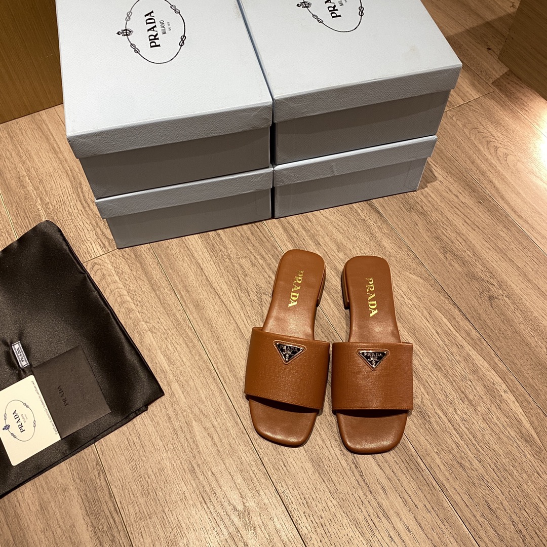 Prada Saffiano Slides Brown For Women 0.4in/10mm Prada