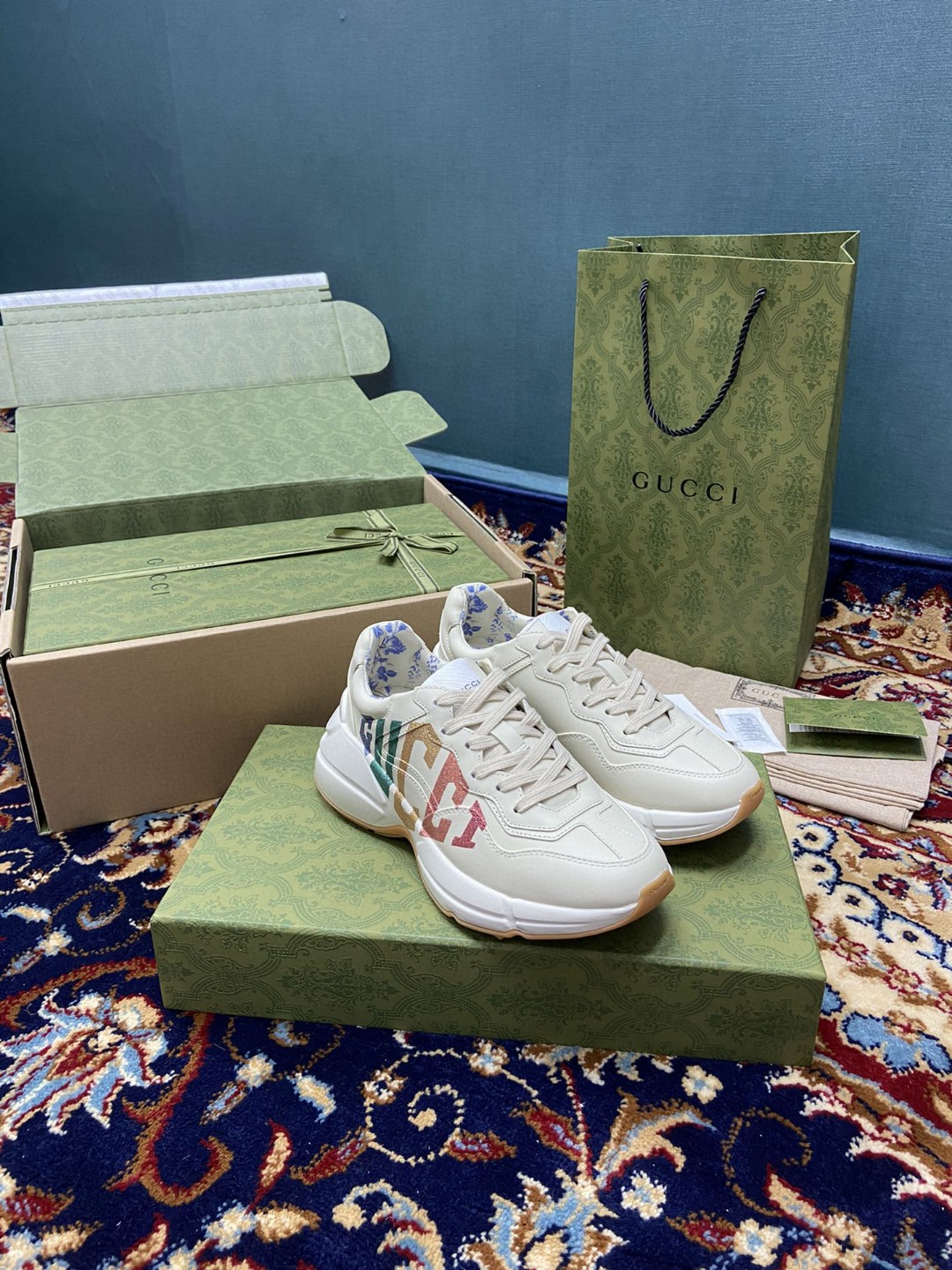 Gucci Men’s Rhyton Sneakers With Glitter White Ivory For Men 524990 DRW00 9022