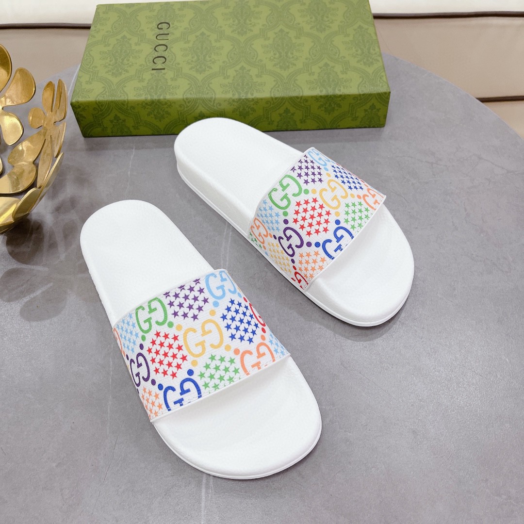 Gucci Men’s Gucci Slide Sandal With Stars White For Men 407345