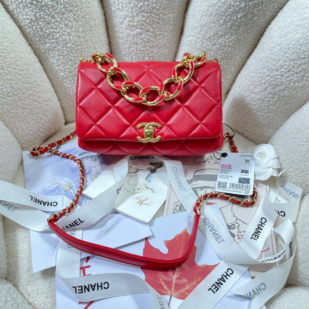 Chanel Flap Bag Gold Hardware Red For Women, Women’s Handbags, Shoulder Bags 7.9in/20cm AS3366